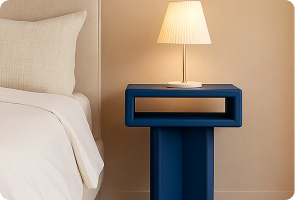 Zeus blue color solid ash wood side table 24"