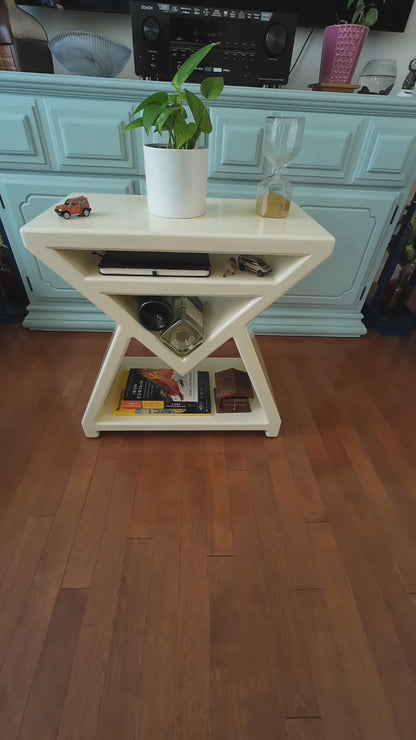 ARROW - OFF WHITE | Geometric Wine Table | Solid wood Table | Bedroom Nightstand | Living room table