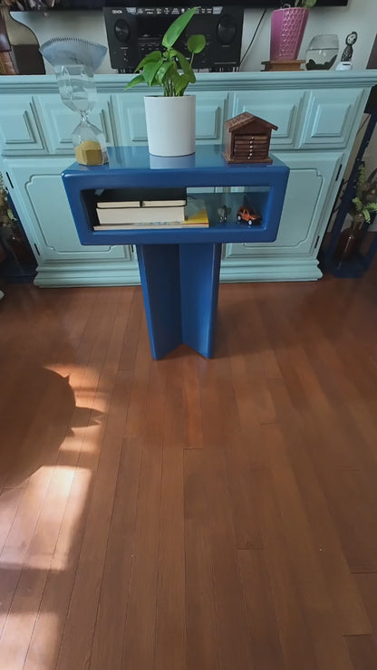 Zeus blue color solid ash wood side table 24"